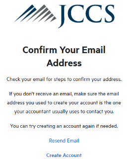 Screenshot of the email confirmation screen